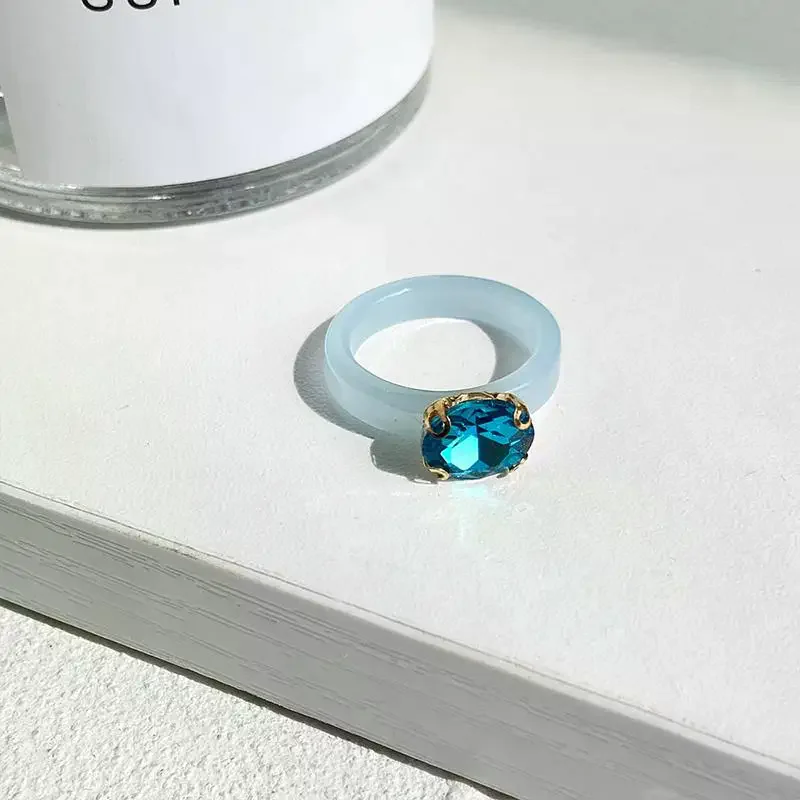 

Colorful Zircon Resin Ring Women Birthday Party Jewelry Sweet Cute Inlaid Stone Adjustable Accessory