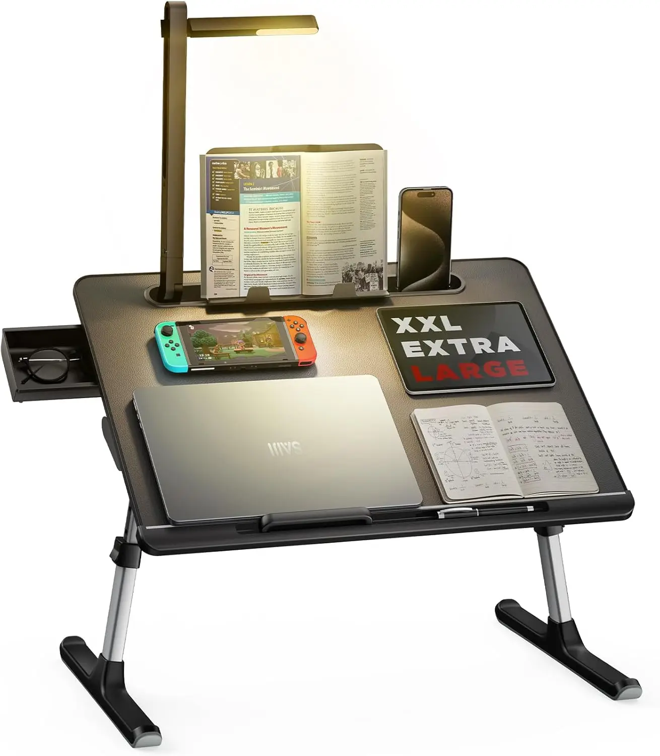 

Adjustable Laptop Bed Tray with LED Light, Foldable Desk for Work and Relaxation in Black