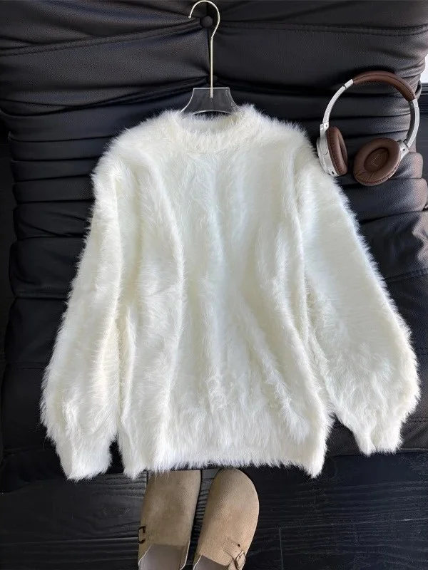 

Men's round Ne Knitted Sweater Soft Polyester Fiber Casual Sle Base Layer Long Sve Autumn Winter Faux Mink Sensation