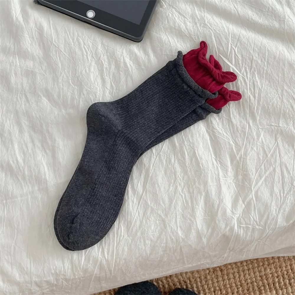 Calentadores de piernas, medias combinadas de Color rojo Angora, calcetines a media pantorrilla de algodón puro sin costuras, calcetín de pila de huesos, regalo