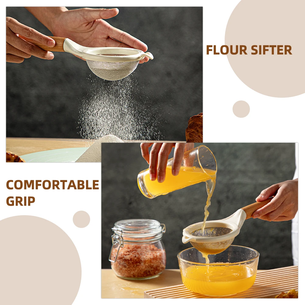 

1pc Stainless Steel Flour Sieve Wooden Handle Fine Mesh Sifter Baking Tea Coffee Filtering Kitchen Gadgets Tools Stainless Steel