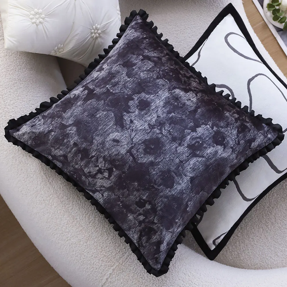 Ruffled Cushion Cover Soft Floral Pillow Cover for Sofa Living Room Vintage Home Decorative Pillow Case 30x50 45x45 Funda Cojin