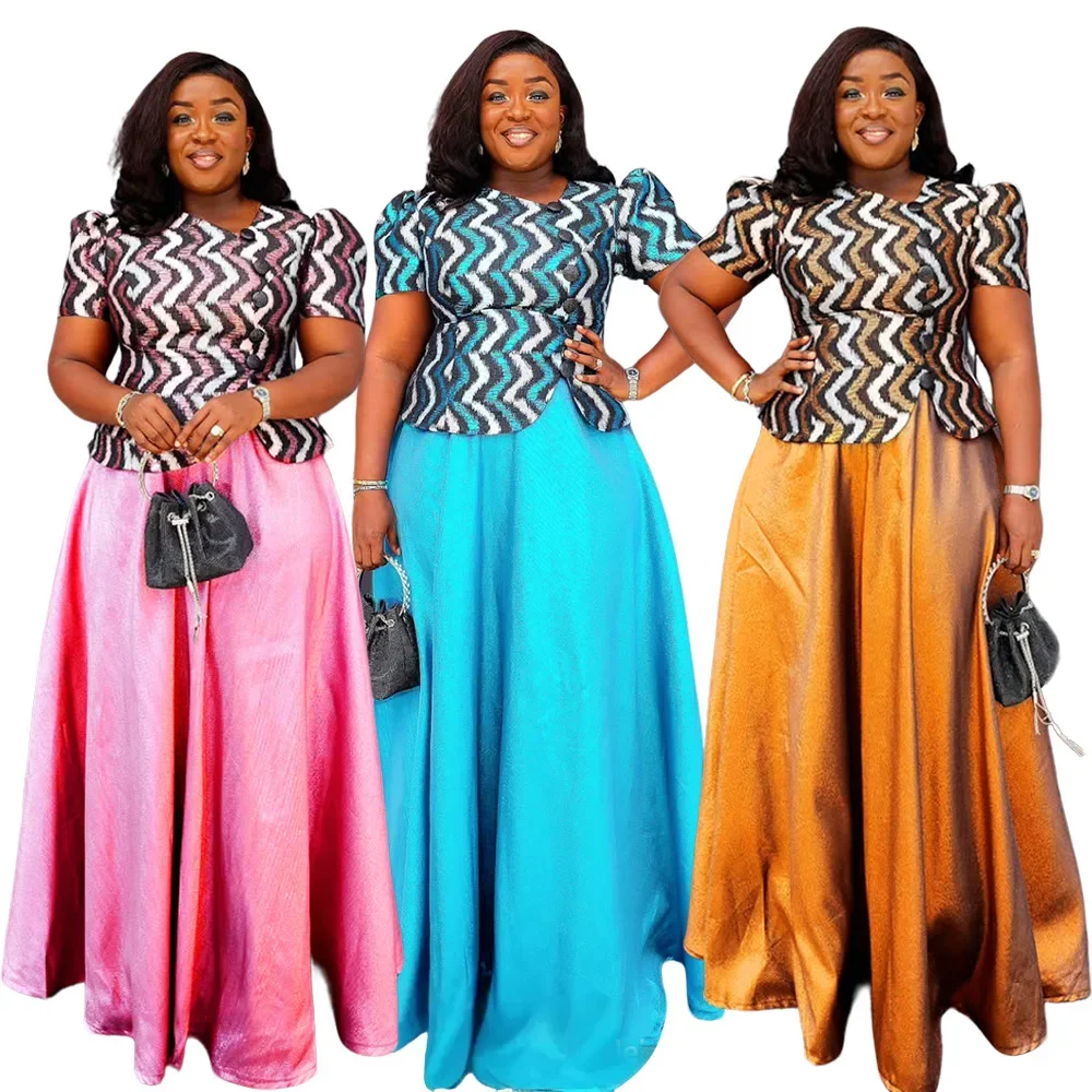 

African Clothes for Women 2 PCS Sets Tops And Skirts Suits Dashiki Ankara Evening Outfit Robe Plus Size Wedding Party Dresses