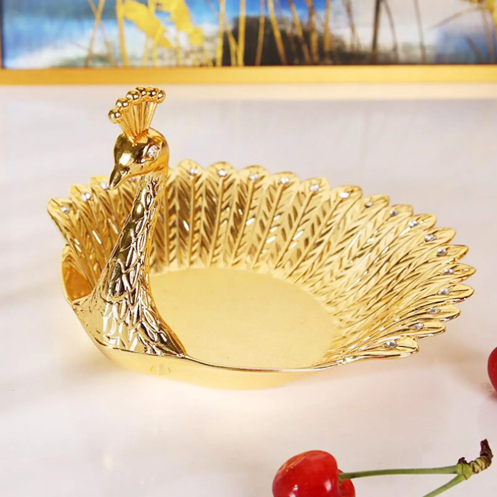 Gold Peacock Shape Fruit Plate Dessert Candy Snack Nut Serving Tray Dish