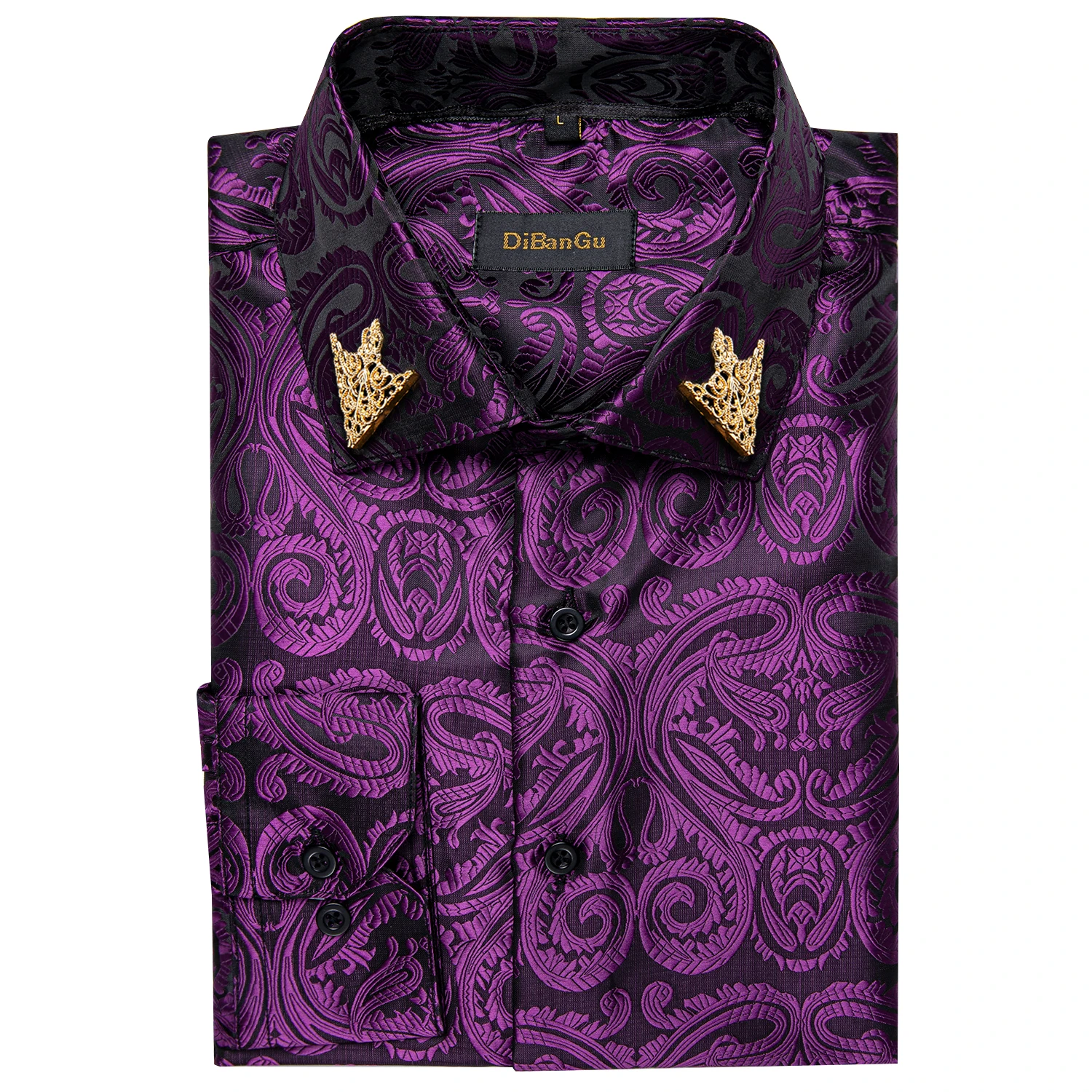 Paisley Pattern Dress Shirt for Men, Multi Color Long Sleeve Slim Fit Floral Print Shirt with Collar Pin for Wedding