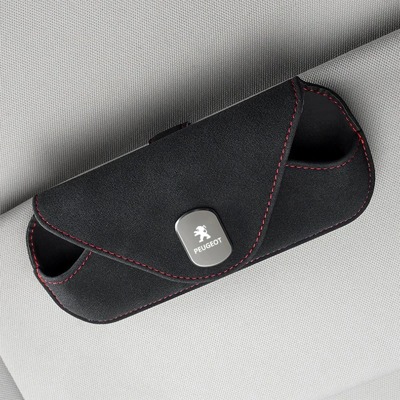 

1Pc Car Sun Visor Sunglasses Case for Peugeot 408 508 2008 5008 308 3008 208 206 307 301 Suede Leather Magnetic Glasses Holder