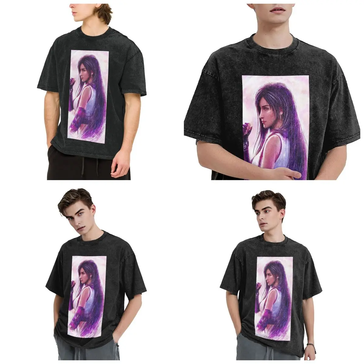 Streetwear T-Shirts Tifa Lockhart-Final Fantasy 7 Ff7Remake Ffvii Final Washed T Shirt Short Sleeve Hip Hop T-Shirt Tops Tees view 2
