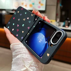 Small Heart Printed Case For Samsung Galaxy Z Flip7 Flip6 Flip5 Flip4 Flip 7 FE 6 5 3 5G Leather Texture Soft TPU Folding Cover
