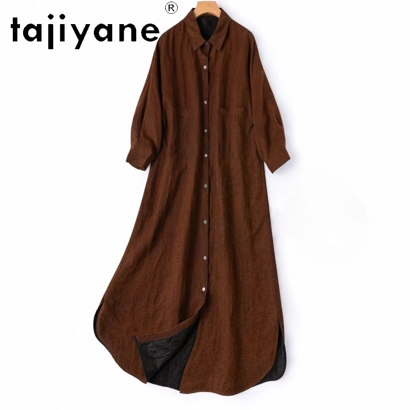 

TAJIYANE 100% Mulberry Silk Shirts Xiangyun Sha Camel Yellow Long Shirt Women Top Quality Spring Tops Woman Clothes 2026 Рубашка