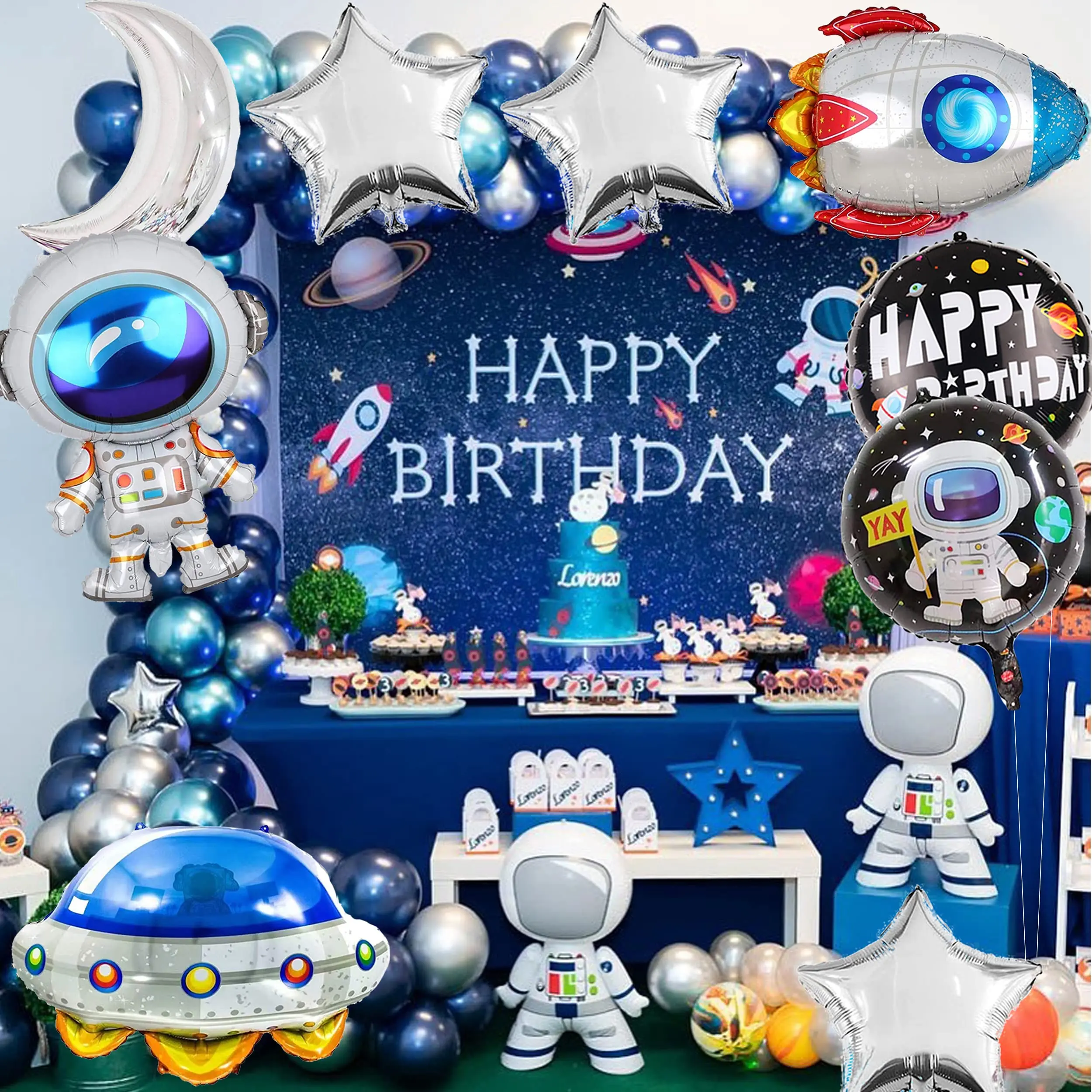 Outer Space Aluminum Foil Balloon Disposable Tableware Boy Birthday Child Gift Astronaut Galaxy Theme Party Decoration Supplies