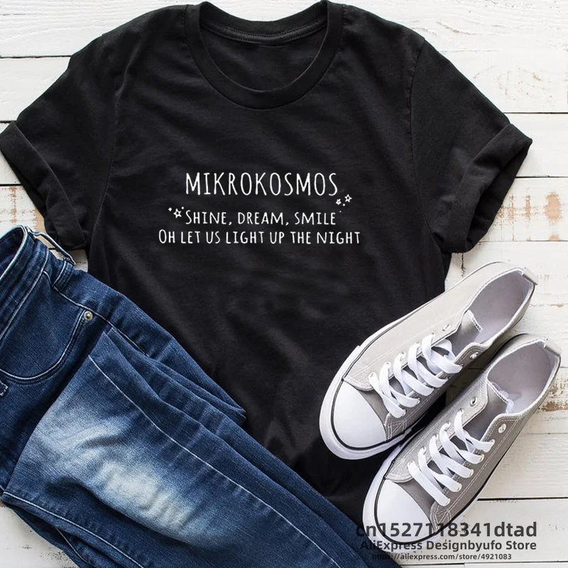 T-shirt Kpop Mikrokosmos moda donna Casual estate manica corta lettera stampata mappa moda coreana dell\'anima T Sh