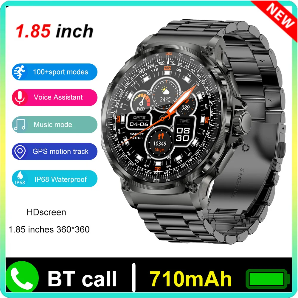 V69 Bluetooth Call Smart Watch 1.85 Inch Large Screen Men Sports Fitness Tracker Heart Rate Health Monitor 710mAh Smart Watch