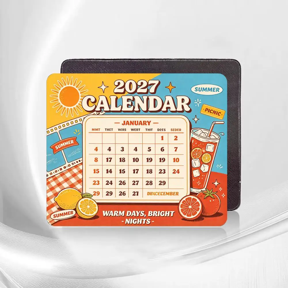 2027 New Year Calendar Square Mouse Pad Extended Card Desk Mat Stitched Edge Non‑Slip Keyboard Mat For Home Office CP Game Mat