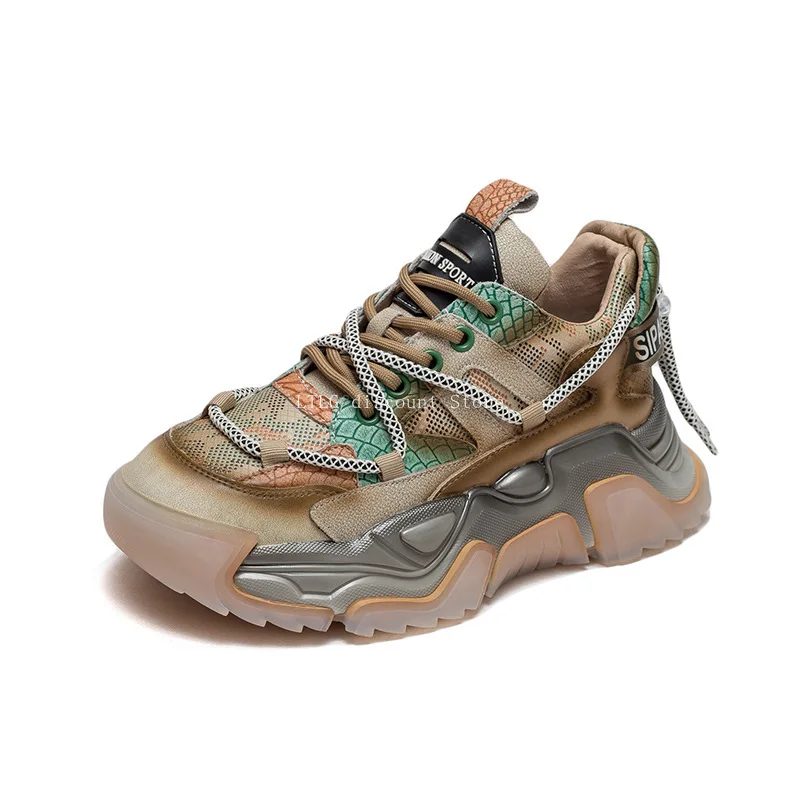 

2025 New Women's Color Blocked Handmade Dad Shoes, Fashionable Thick Soled Retro Height Increasing Fashionable Sports Shoes