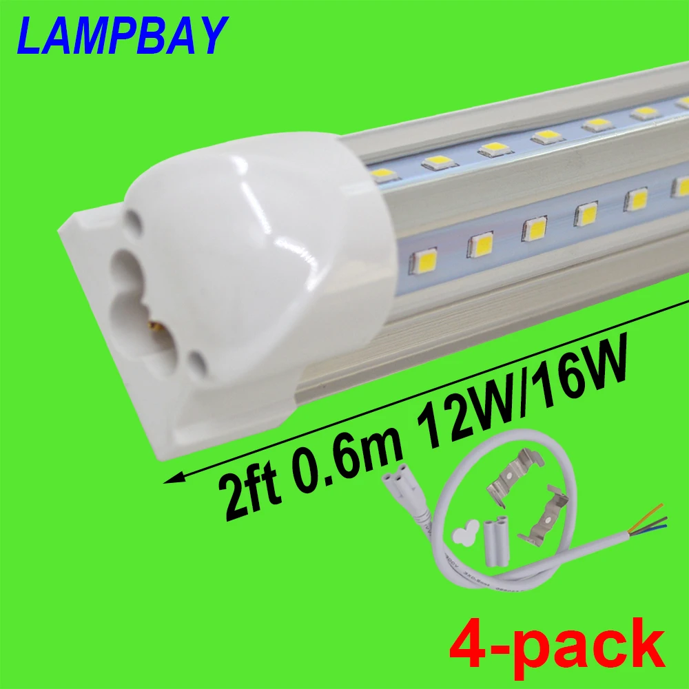 

4-pack V shaped LED Tube Lights 2ft 0.6m 12W 16W 270 angle Bulb 24" T8 Integrated Fixture linear Lamp Super Bright with fittings