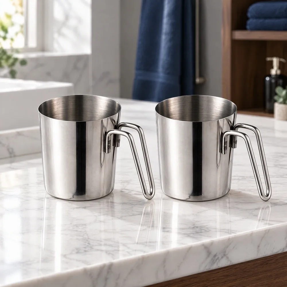 304 SS Invertible Mouthwash Cup with Rounded Edges and Ergonomic Handle for Couples Families and Student Living Spaces