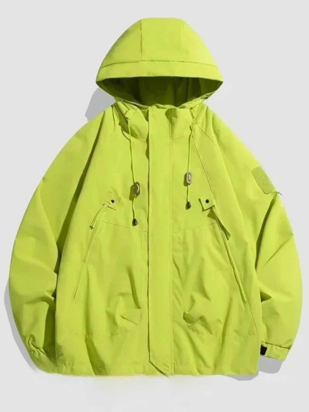 

Pure Color Collarl Hooded Assault Suit Stand Fit Polyester Jaet V-Ne Zipper Closure Long Sve for Daily Wear