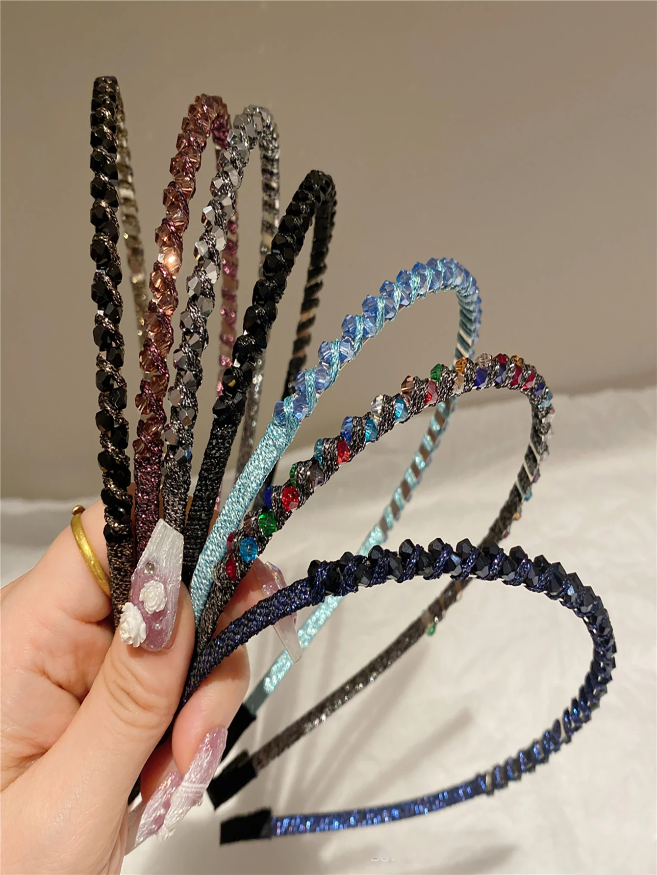 Korean Crystal Bezel Headwear Women Headband Girls Vintage Hair Bands Wide Hairband Hoop for Wedding Party Hair Accessories