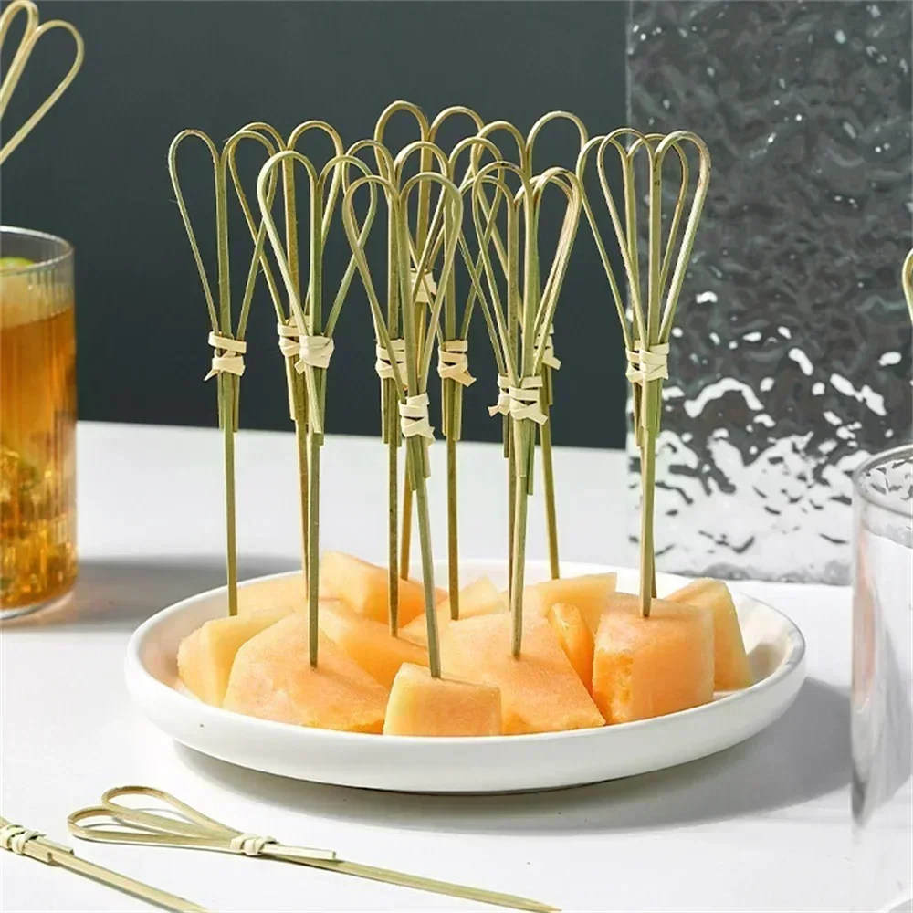 12cm Convenient Disposable Bamboo Forks Party Buffet Fruit Sticks Desserts Cocktail Decoration Wedding Party Supplies 100Pcs