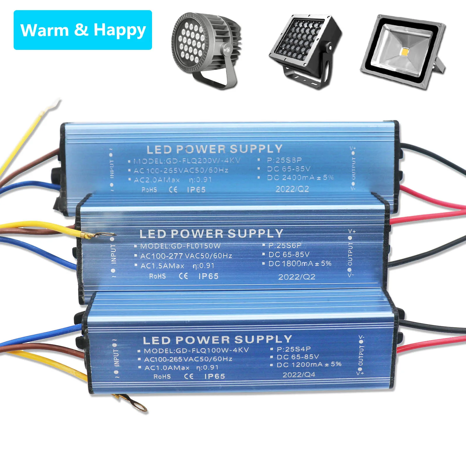 

100W 150W 200W LED Driver AC100-265V Power Supply Constant Current Lighting Transformer DC65-85V for Floodlights