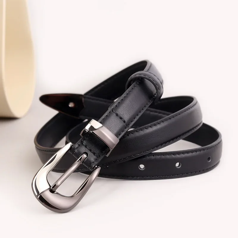 

New Cowhide Women's Belt Black Casual Silver Buckle Belt with Waist Decoration and Luxury Genuine Leather Belt for Suit Jeans