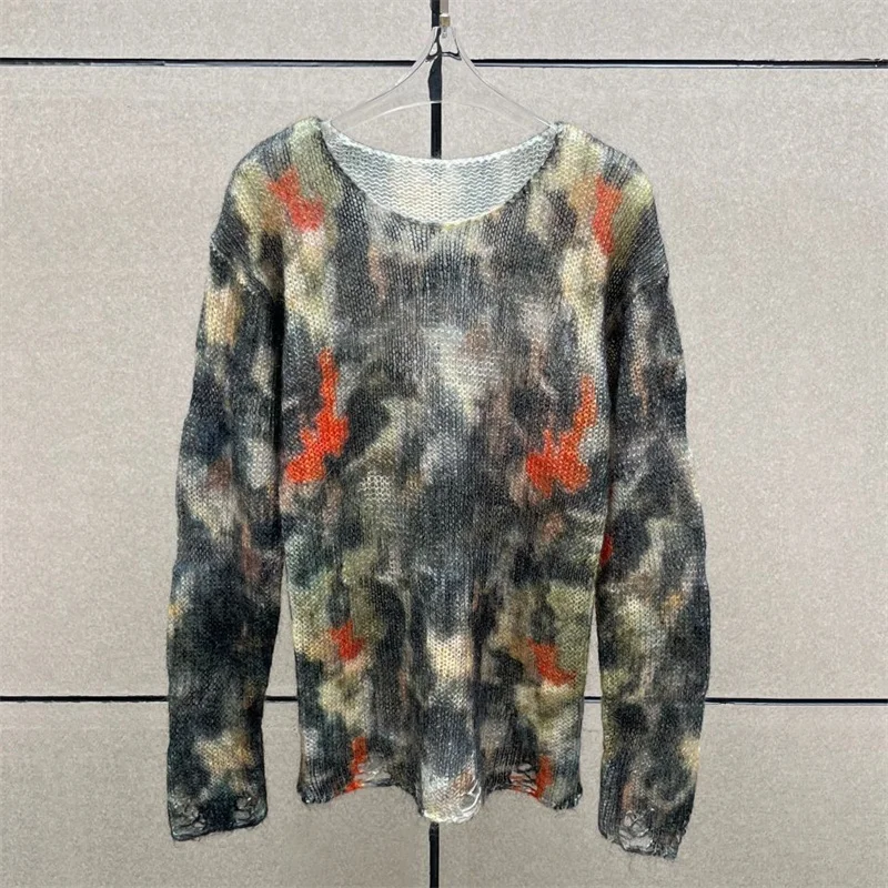 

Women's sweater 2026 Spring new elastic knitted slim fit long sleeved top Wool blend round neck pullover printed Women's jumper