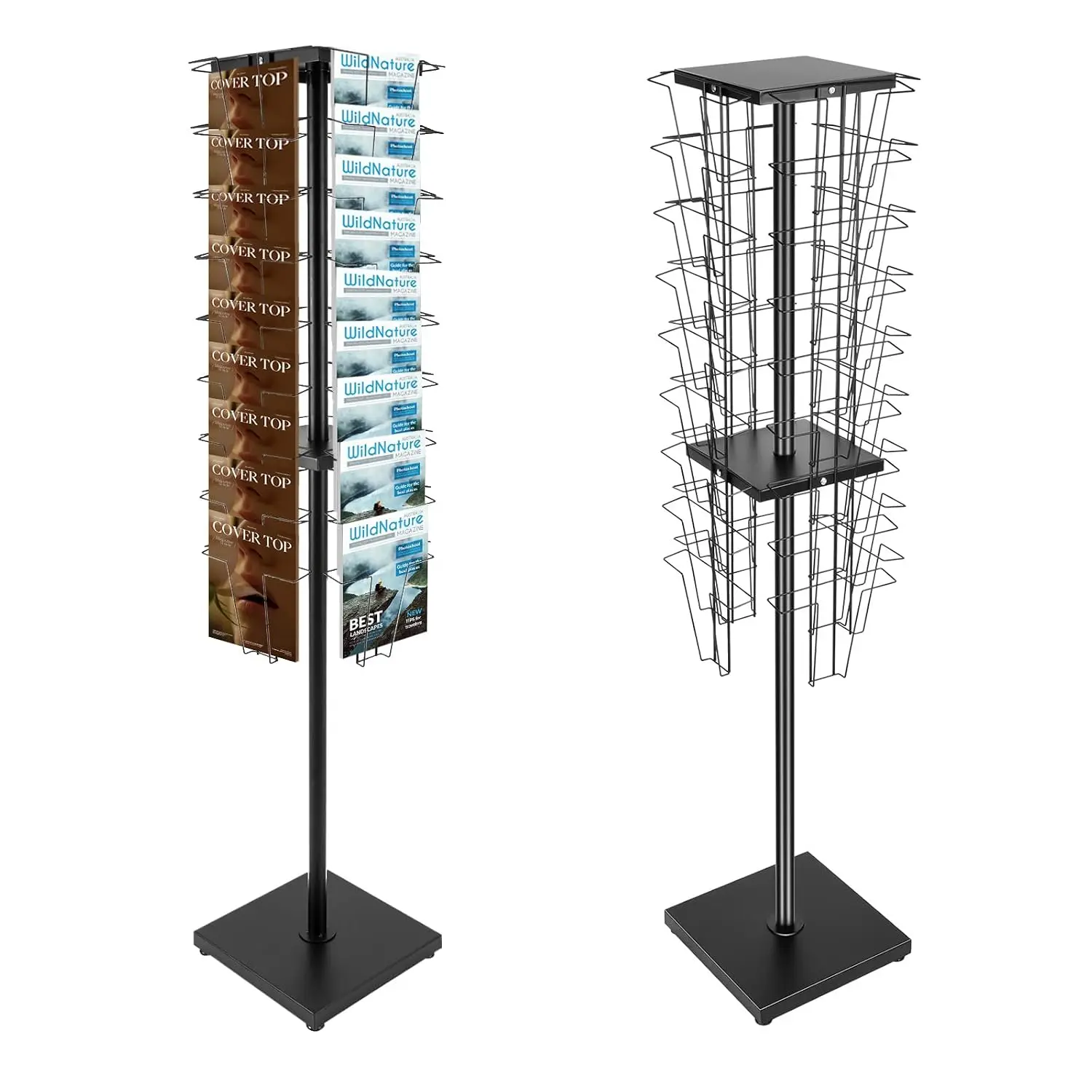 Rotating Magazine Rack, Holds 36 Magazines, 360° Spinning Display Stand, Customized