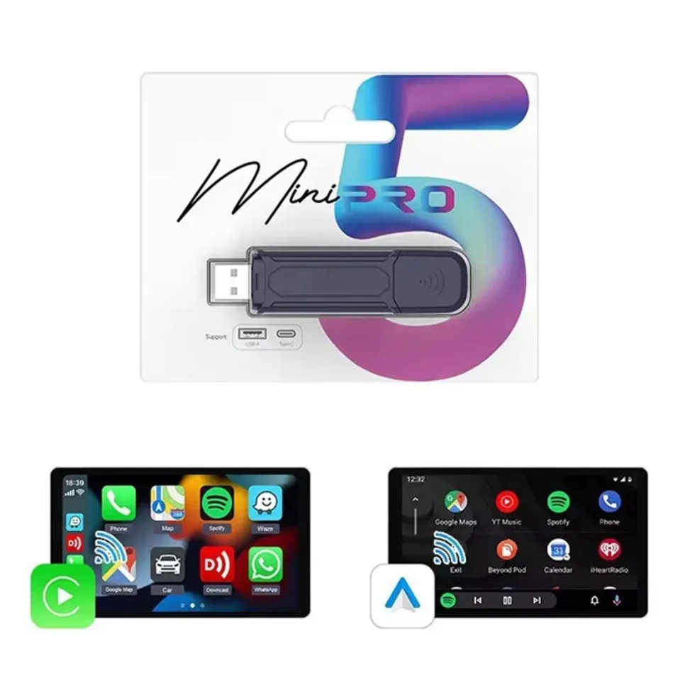 Mini 5 Pro Wireless CarPlay Adapter Plug and Play Android Auto Box USB Dongle for OEM Car WiFi Bluetooth Auto Connect