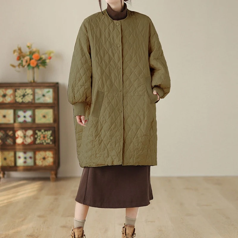 Oversized diamante xadrez para baixo jaqueta de algodão 2025 europeu feminino casaco longo leve jaqueta de algodão inverno parka novo casaco feminino
