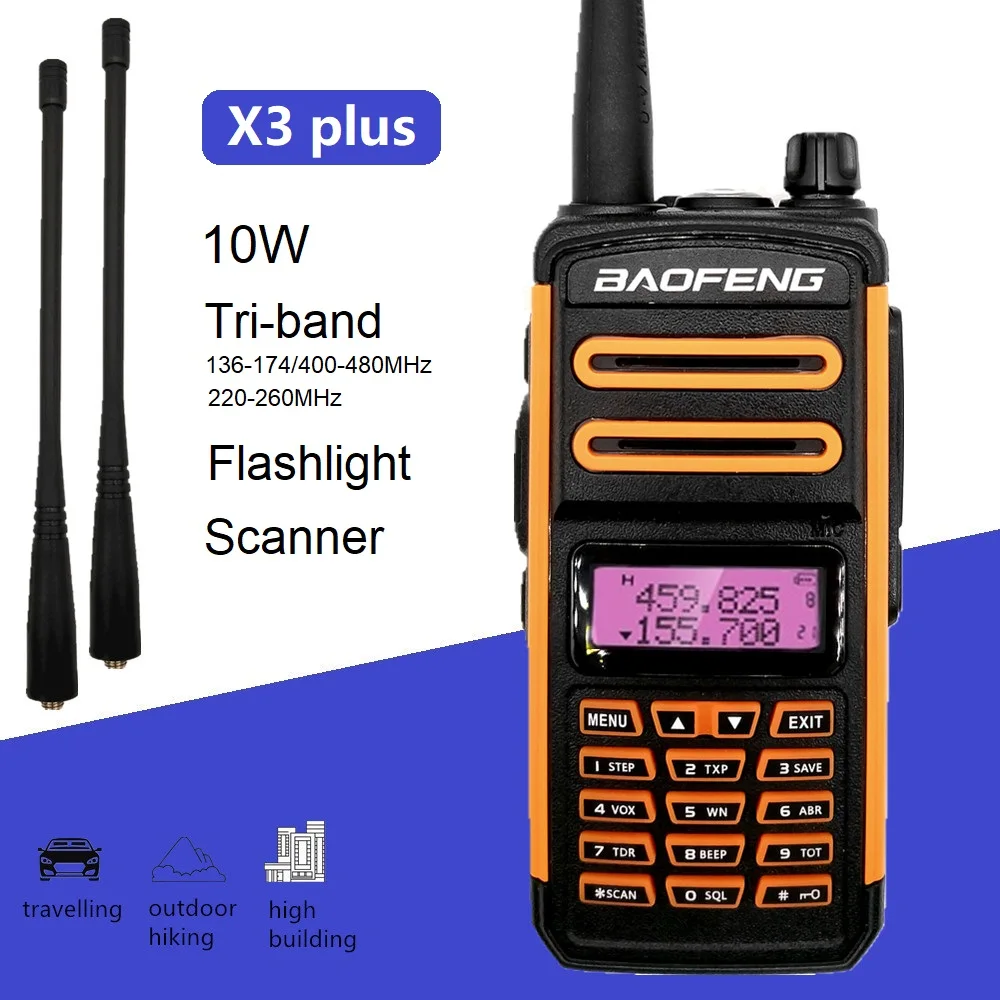 

2022 Baofeng X3 plus 10W Walkie Talkie Long Range for Hunting Tri-band Ham Radio Stations VHF UHF Scanner Radio hf Transceiver