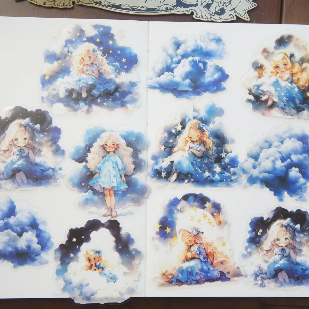 

18pcs Girl Sleeping on Colorful Clouds Style PVC Sticker Scrapbooking DIY Gift Label Decoration Tag