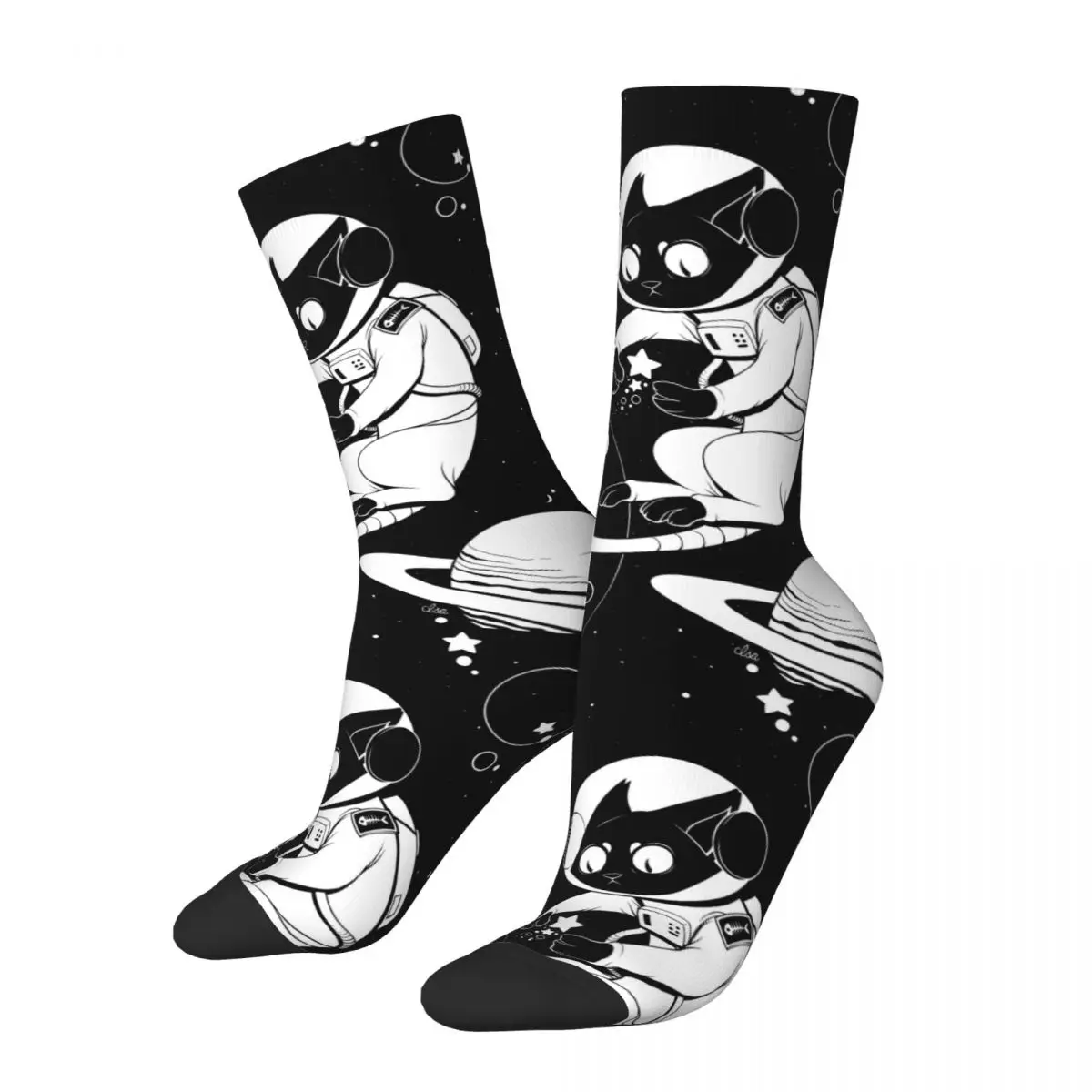 

Funny Happy Sock for Men Space Cat Vintage Pattern Printed Crew Sock