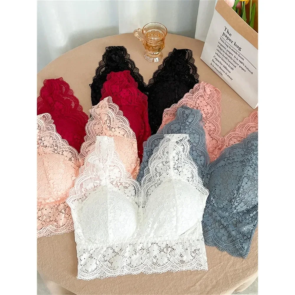 Lace Wide Straps Beauty Back Underwear Women Without Rims Exposed Render Proof Vest Wipes Bosom Lingerie Ropa Mujer Women Bra