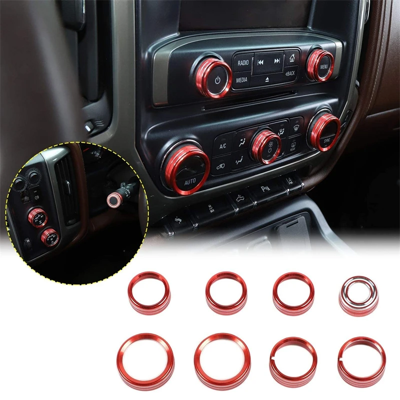 Air Condition Knob Cover+Audio Volume Control Button Cover Trim for Chevrolet Silverado & GMC Sierra 2014 2015 2016 2017 2018