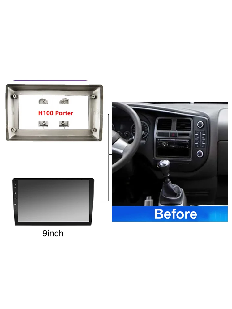 Car Android Audio Radio 9 Inch Big Screen 2 Din Fascia DVD Player Frame For Hyundai H100 Porter 2009 2012 Dash Mount Fitting Kit