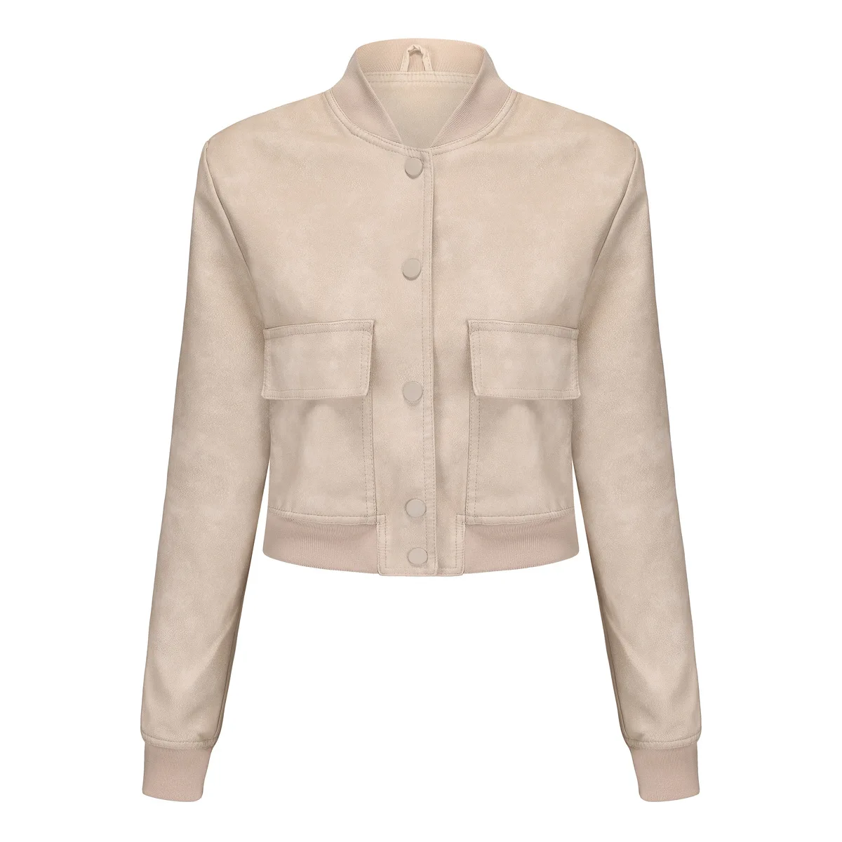 معطف نسائي مريح وفضفاض من جلد البولي يوريثان أنيق كاجوال بأكمام طويلة وجيب أمامي مقاوم للرياح وسهل المطابقة معطف يومي