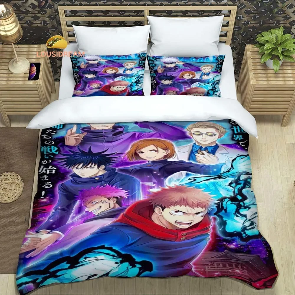 J-Jujutsu Kaisen Poster Sheets Quilt Covers Bedding Dormitory Sheets Three-piece Bedding Set Three-piece Soft Warm Bedding Set