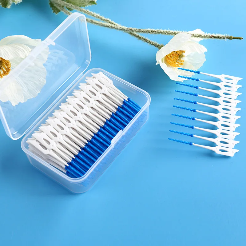 200 Pcs/Box Silicone Interdental Brushes Super Soft Dental Floss Toothpick Brush Between Teeth With Thread Oral Cleaning Tools