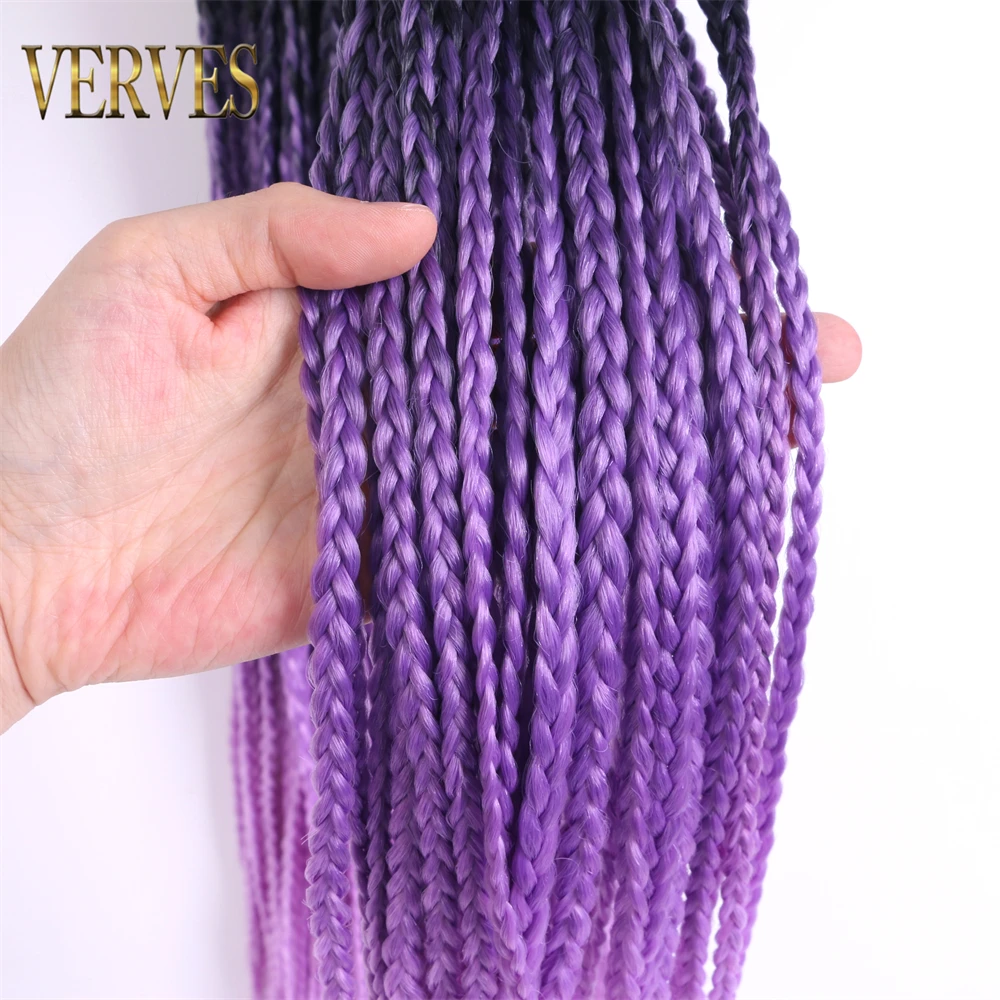 VERVES 6 PCS Box Braid Synthetic Crochet Braid 24 Inch 22 Roots/pack Ombre Braiding Hair Extension Ombre Purple Crochet Braid