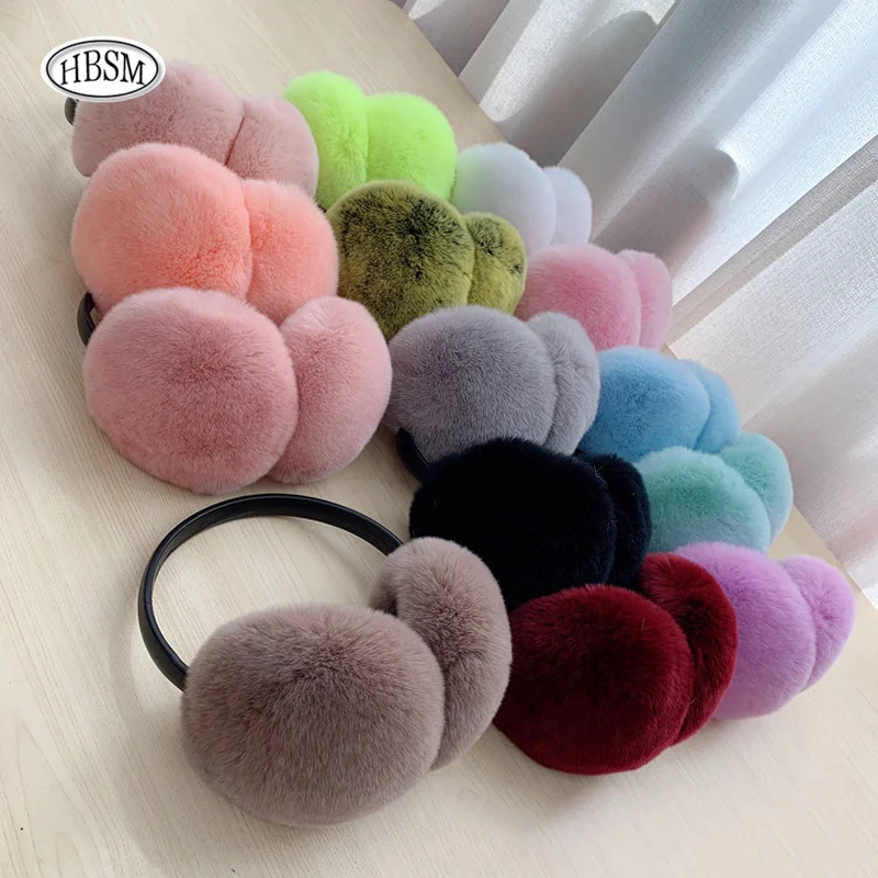 100% Natural Fur Ear Muffs for Women Winter Fur Earmuffs Soft Warm Furry Ear Muffs Real Rex Rabbit Ear Covers for Girls Gift