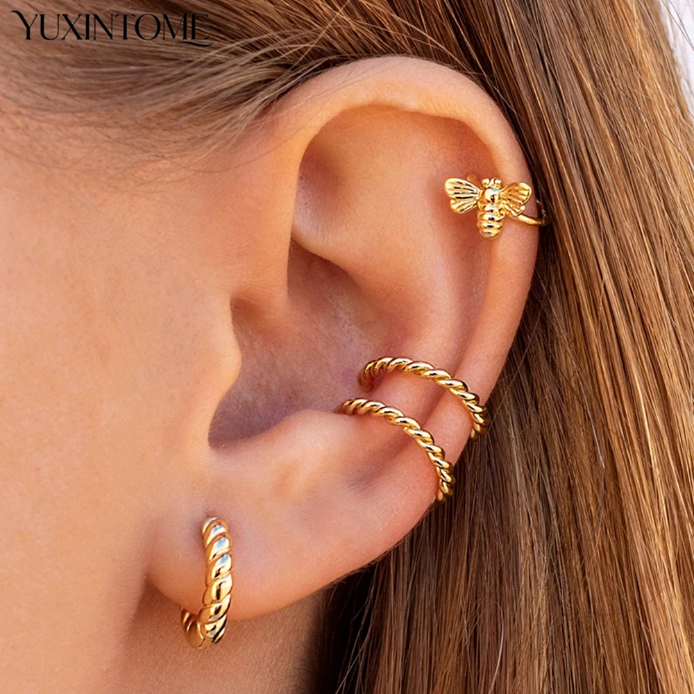 1 قطعة 24 كيلو مطلية بالذهب الفضة دوامة الأذن أقراط مشبكية للنساء الحد الأدنى الأذن الكفة دون ثقب الأقراط مجوهرات الأزياء