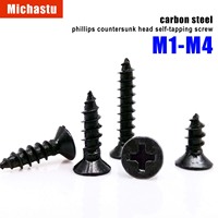 50/100pcs M1 M1.2 M1.4 M1.7 M2 M2.6 M3 M4 Black Steel Mini Micro Cross Phillips Flat Countersunk Head Self Tapping Wood Screw