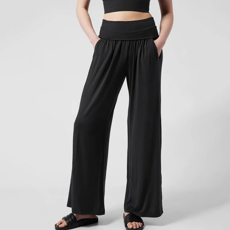 Women's Hot Sale Simple Wide-Leg Casual Pants Autumn Winter Elastic Waist Design Sense Waist-Cinching Long Pants