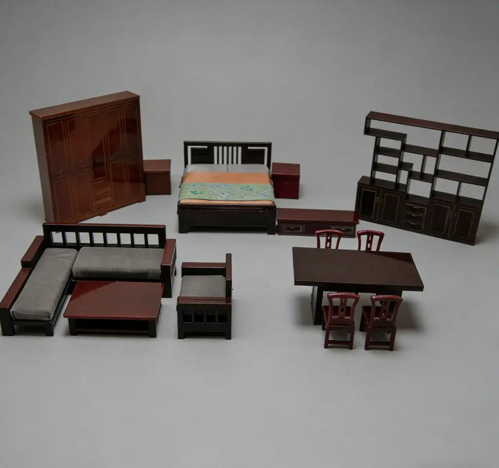 1:12 móveis em miniatura estilo chinês-decoração de mesa micro sofá-cama diy, modelo de design de interior de casa de bonecas, artesanato de caixa de areia