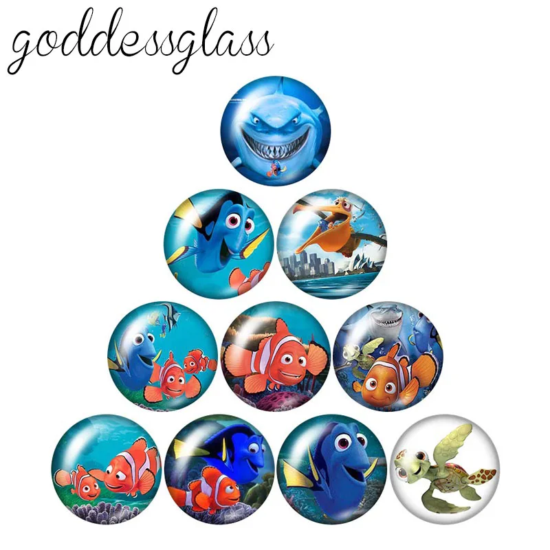 Disney Finding Nemo Dory Dolly Fish 10pcs 12mm/18mm/20mm/25mm Round photo glass cabochon flat back Making findings for bracelets