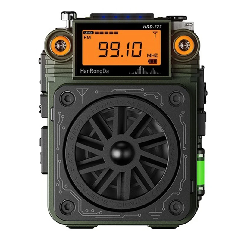 Hanrongda HRD-777 FM MW SW VHF WB Full-Band Bluetooth Radio Fingertip Gyroscope Mini Radio Multi-Function Mini Speaker