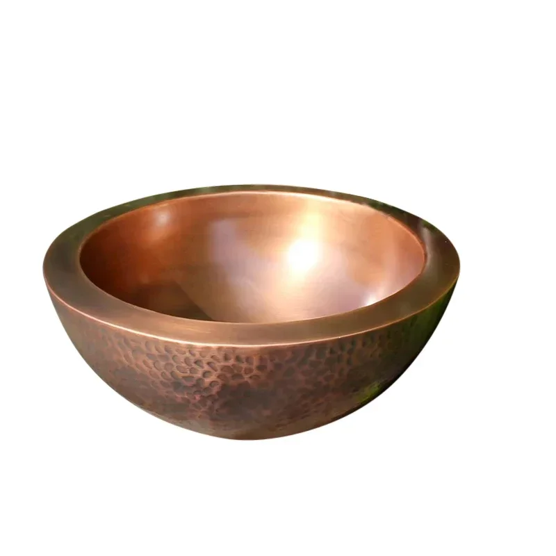Hand Hammered Round Single Bowl Bathroom Countertop Washbasin Container Sink 4