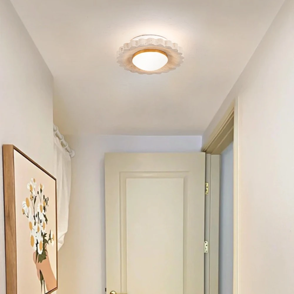 New Wabi Sabi Yellow Travertine Ceiling Lighting for Corridor Cloakroom Entrance Room Balcony Travertine Stone Ceiling Wall Lamp