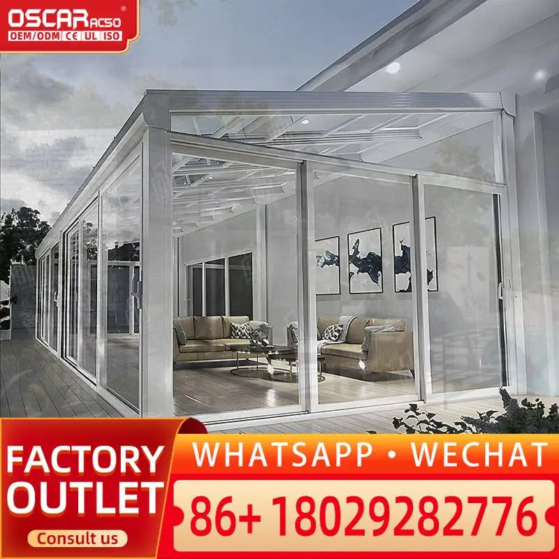 Retractable Aluminium Sun Room with Heat Insulation and Casement Windows for Villas Glass Houses Roof Roller Blinds Free Sliding