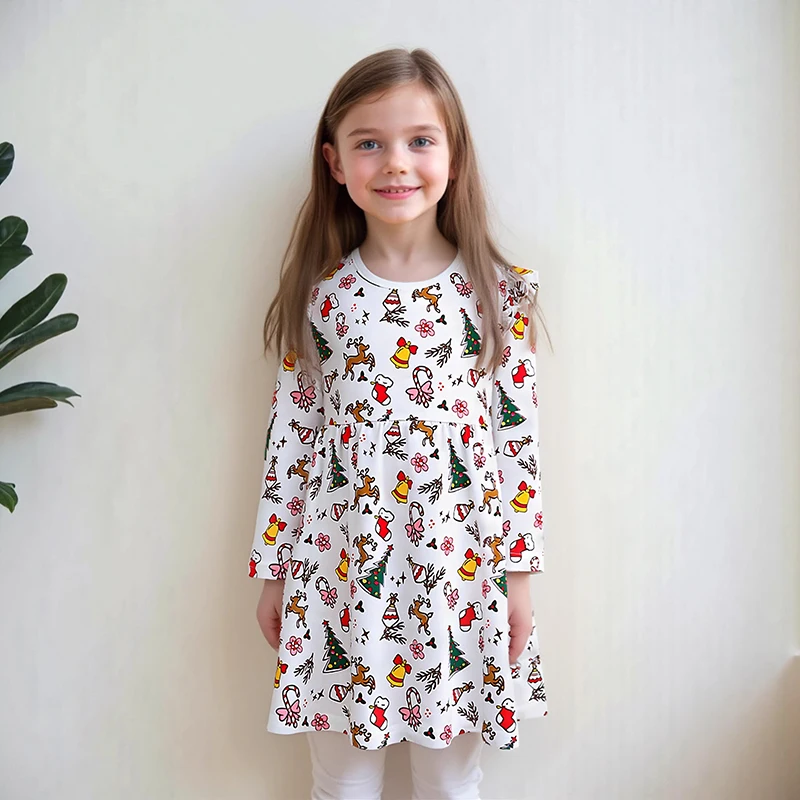 

Little maven Christmas Costume for Children's Long Sleeve Dress Christmas Gifts Baby Girls Dress Autumn Child Cotton Costumes